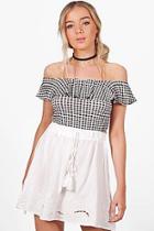 Boohoo Willow Embroidered Tassle Trim Skater Skirt