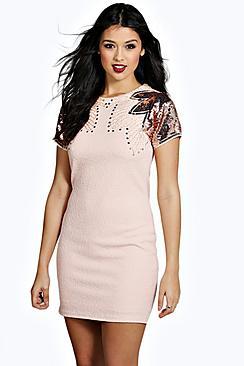 Boohoo Boutique Maya Embellished Shoulder Bodycon Dress