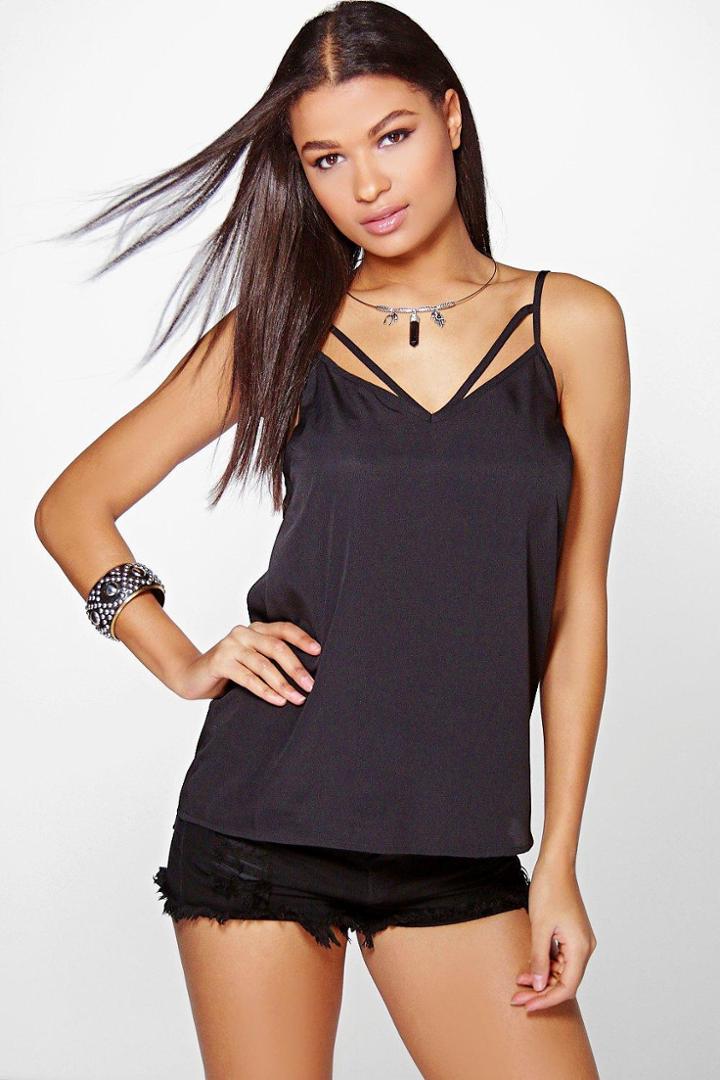 Boohoo Bonnie Strappy Neck Woven Cami Black