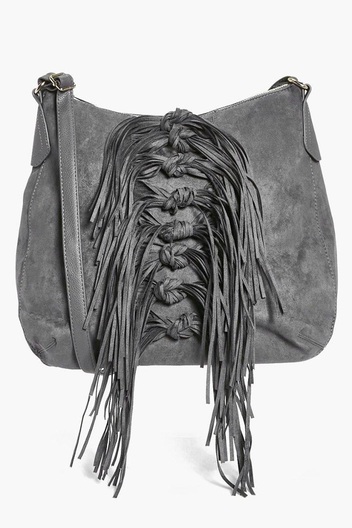 Boohoo Mia Tassel Shoulder Day Bag Grey