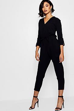Boohoo Hilda Military Wrap Front Cargo Style Jumpsuit