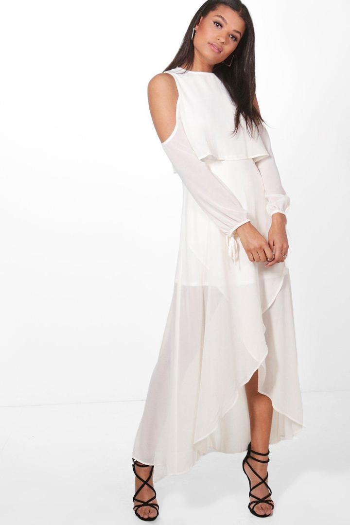 Boohoo Malika Chiffon Double Layer Maxi Dress Ivory