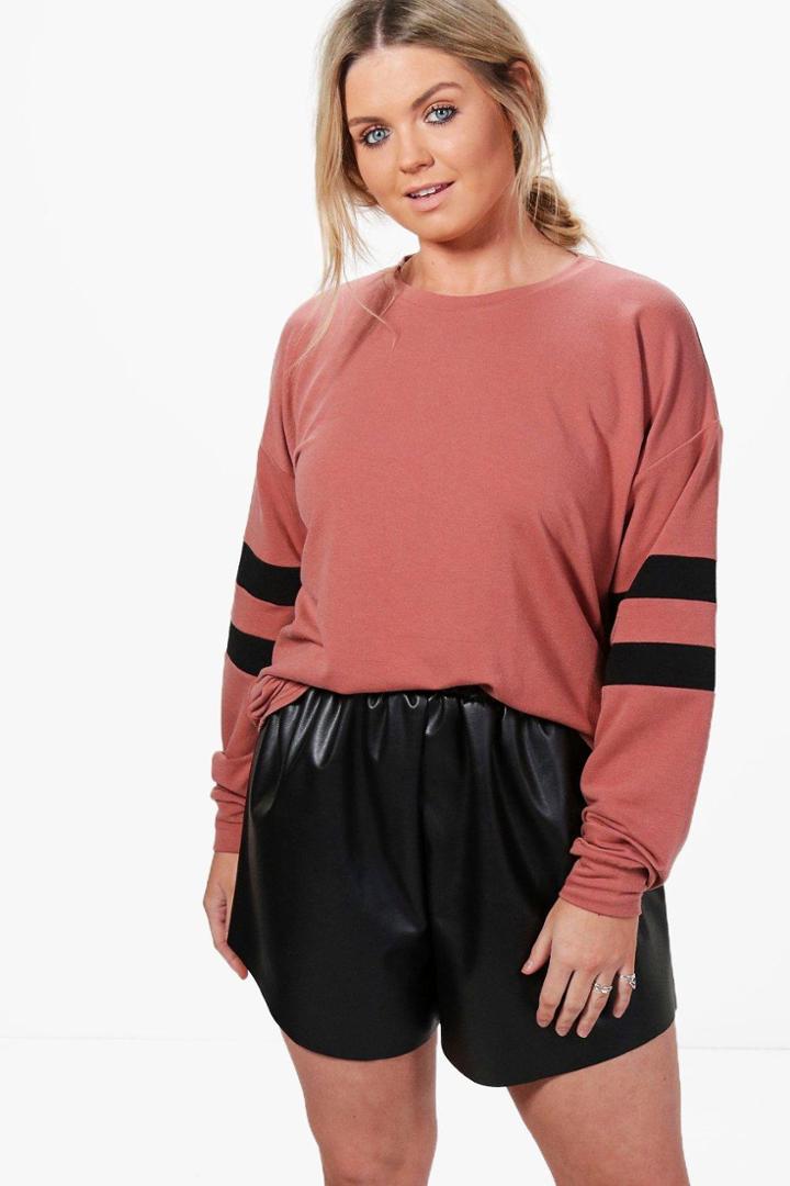 Boohoo Plus Kimmy Stripe Sports Oversized Sweat Top Blush