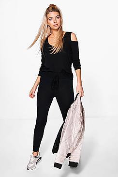 Boohoo Emily Cold Shoulder Jumper & Jogger Lounge Set