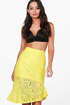 Boohoo Skye Peplum Hem Lace Midi Skirt