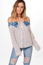 Boohoo Petite Ava Applique Off The Shoulder Shirt White