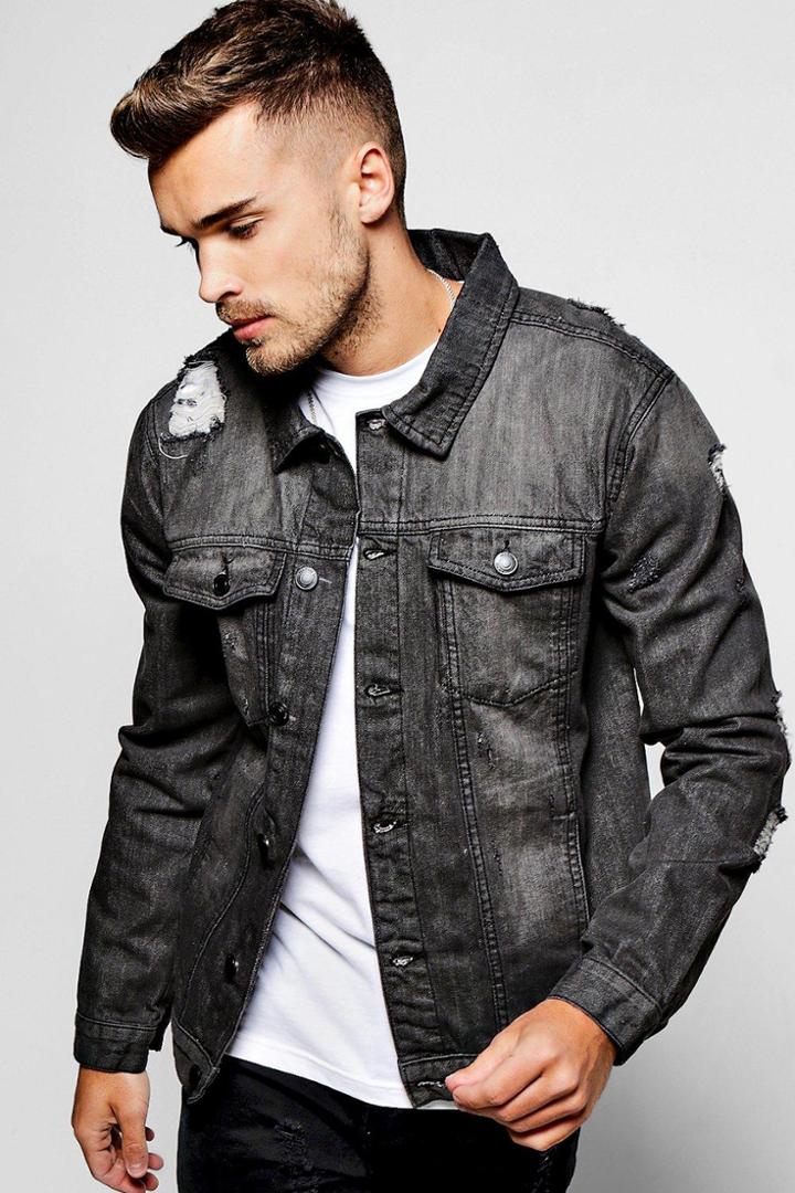 Boohoo Grey Jean Jacket With Light Distressing Grey