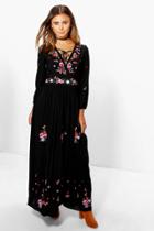 Boohoo Petite Evelyn Embroidered Maxi Dress Black