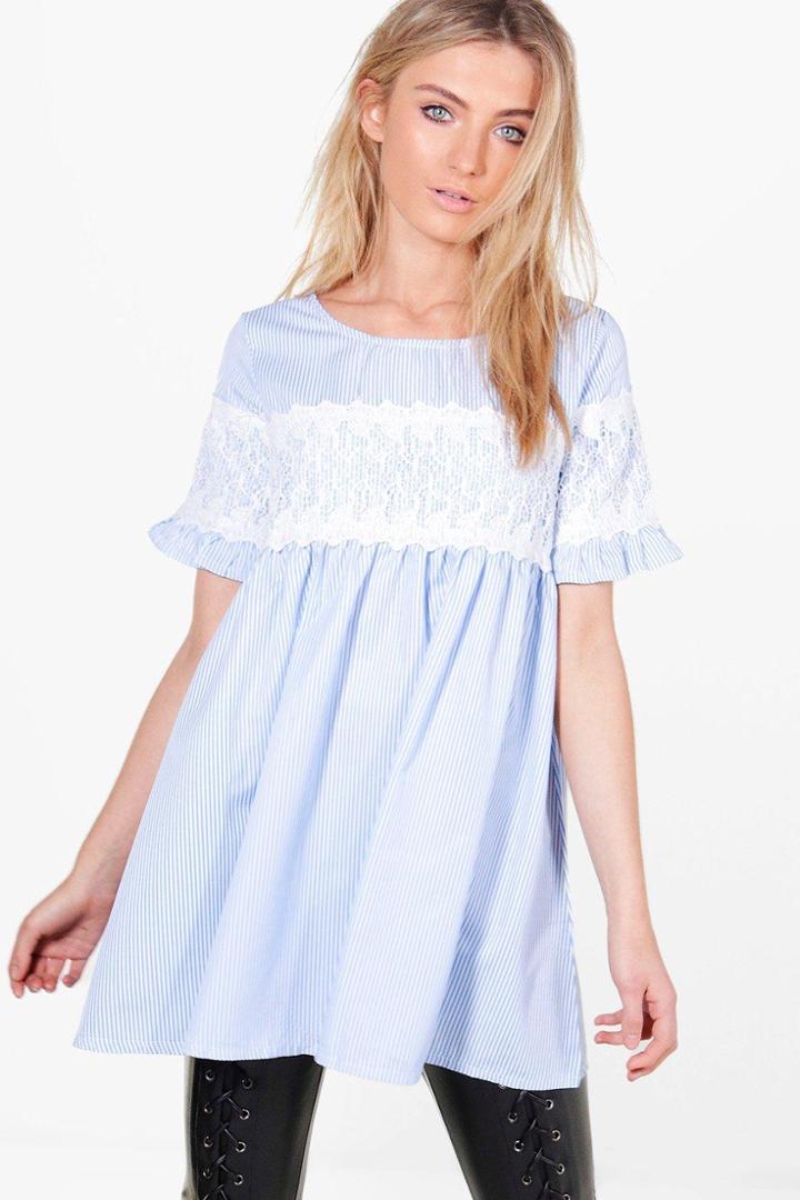 Boohoo Georgia Crochet Trim Stripe Smock Top Multi