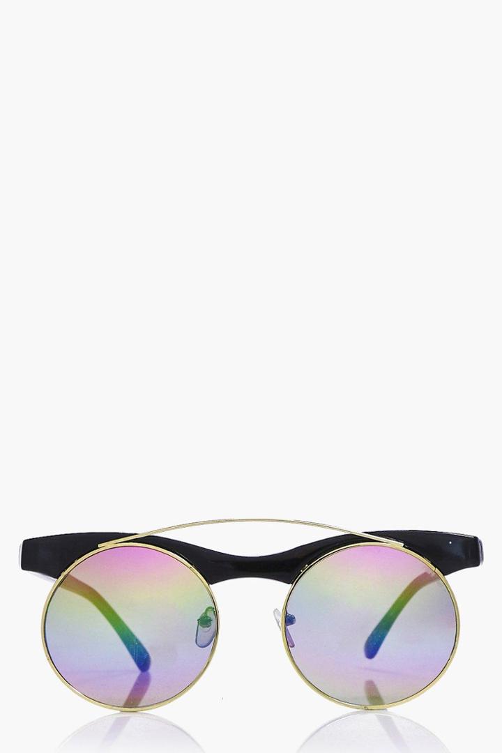 Boohoo Lacey Rainbow Lense Brow Bar Sunglasses Black