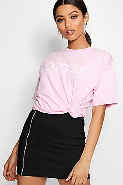 Boohoo Polly Bonjour Pastel Slogan Tee