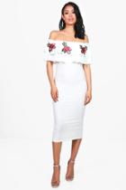 Boohoo Judy Off Shoulder Applique Midi Dress Ivory