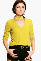 Boohoo Martha Soft Rib Knit Choker Jumper Chartreuse