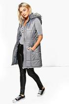 Boohoo Phoebe Quilted Longline Faux Fur Hooded Gilet