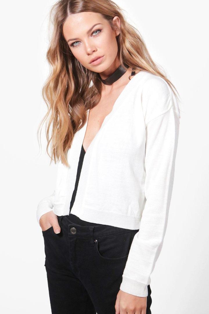 Boohoo Amanda Fine Knit Crop Cardigan Cream