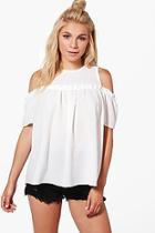 Boohoo Faye Frill Off The Shoulder Woven Top