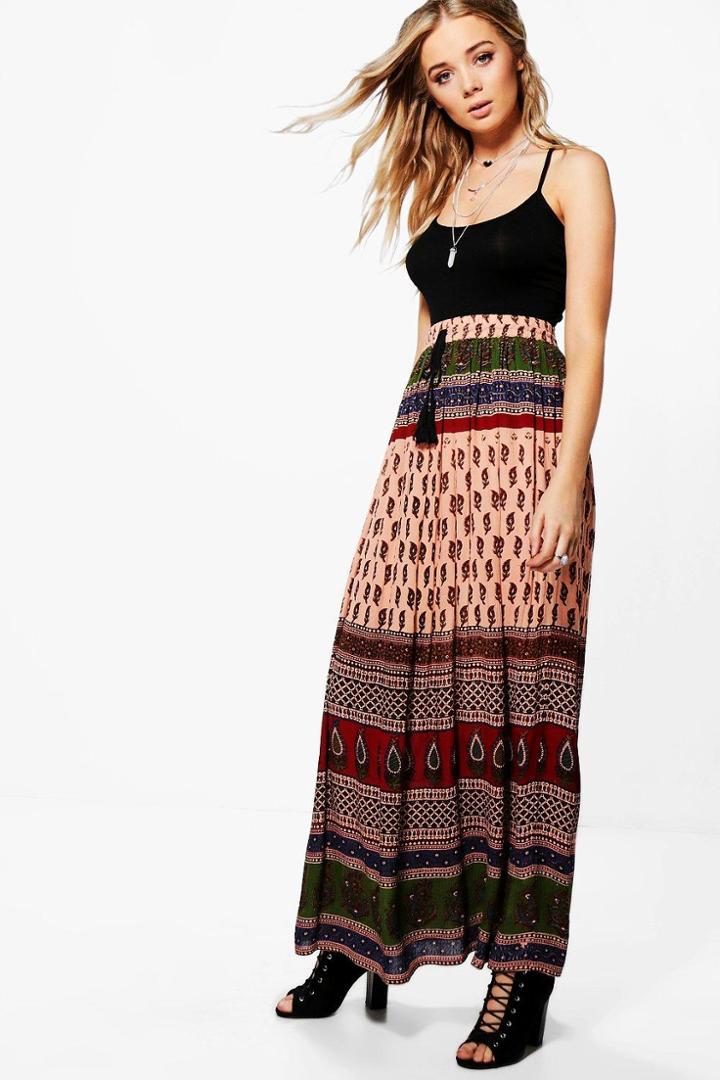 Boohoo Gigi Printed Woven Maxi Skirt Multi