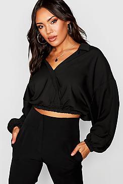 Boohoo Oversized Balloon Sleeve Wrap Shirt
