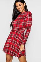 Boohoo High Neck Tartan Fit & Flare Dress