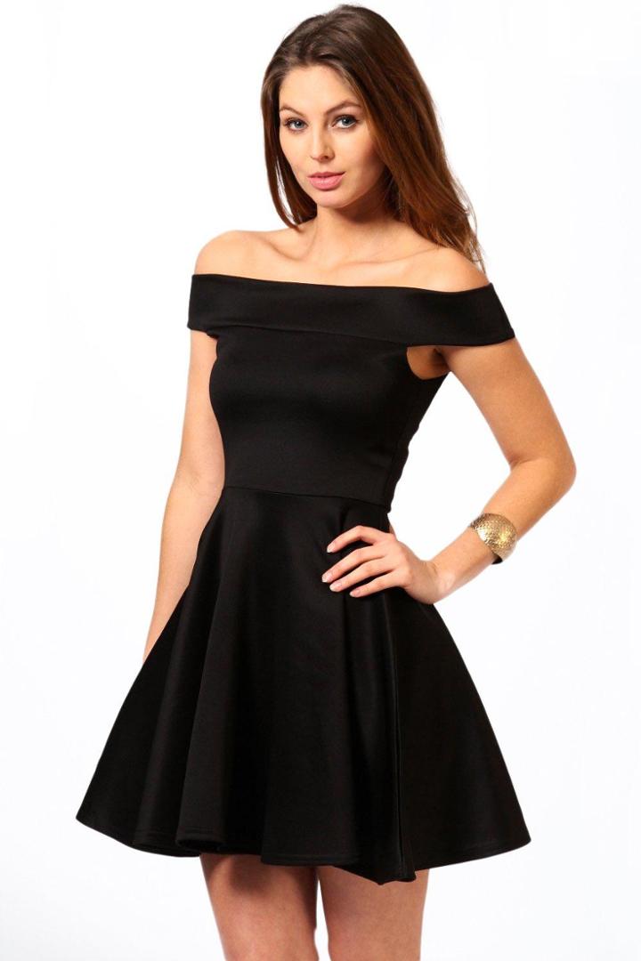 Boohoo Tamsin Off The Shoulder Skater Dress Black