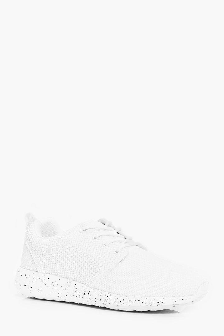 Boohoo Lace Up Running Trainers With Speckled Sole White