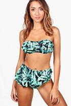 Boohoo Samos Tropical Leaf Frill H/w Bikini
