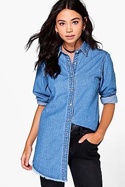 Boohoo Lina Raw Edge Denim Shirt