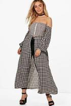 Boohoo Amelia Gingham Bardot Split Front Maxi Shirt