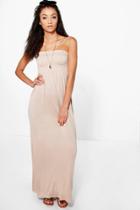 Boohoo Tall Ivy Shirred Bandeau Maxi Dress Stone