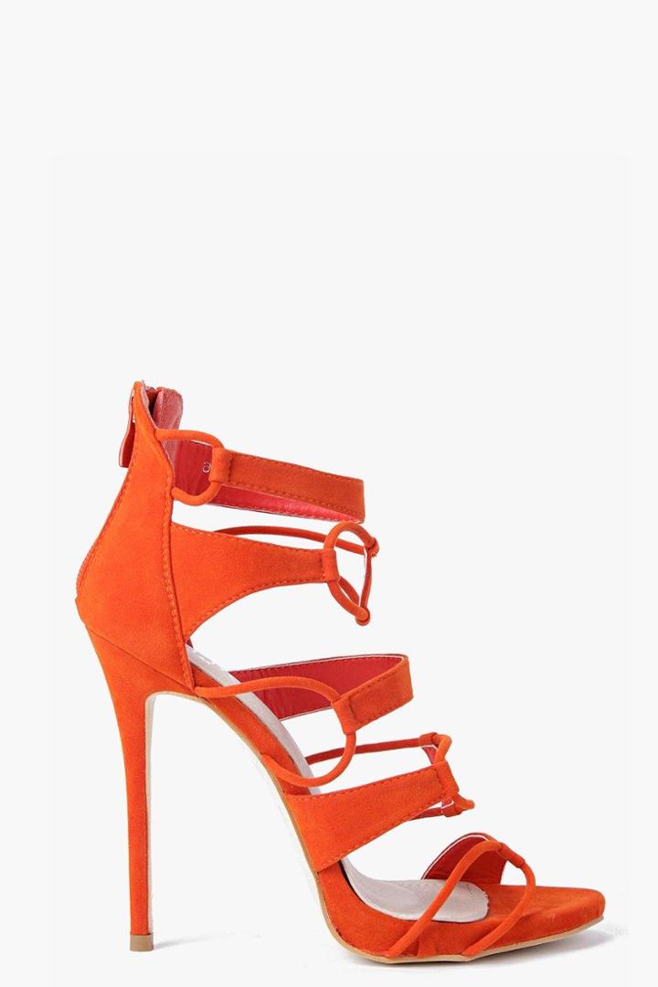 Boohoo Eliza Multi Strap Cage Heels Orange