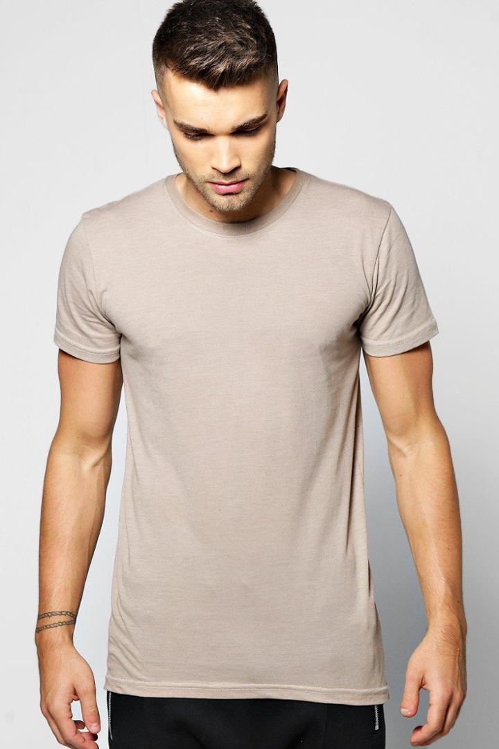 Boohoo Longline Scoop Hem T Shirt Taupe