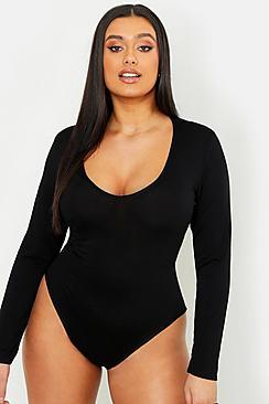Boohoo Plus Basic Long Sleeve V Neck Body Suit