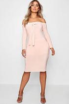 Boohoo Plus Tie Front Off The Shoulder Dress