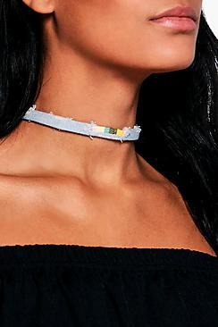 Boohoo Maya Frayed Denim Skinny Choker