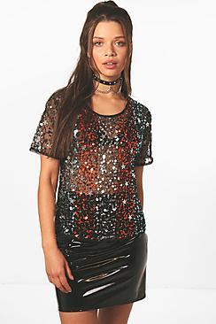 Boohoo Ivy Star Sequin Embellished Mesh Crop
