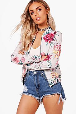 Boohoo Sacha Floral Print Bomber
