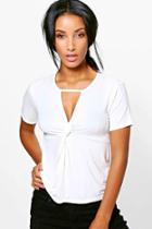 Boohoo Willow Knot Neck Detail T-shirt Cream