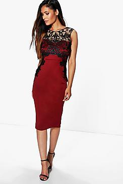 Boohoo Lydia Lace Front Detail Midi Dress