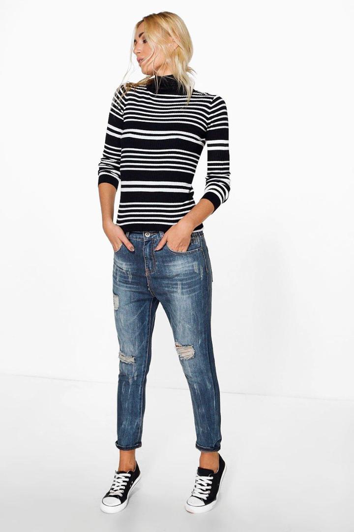 Boohoo Ruby Rip Detail Distressed Jeans Blue