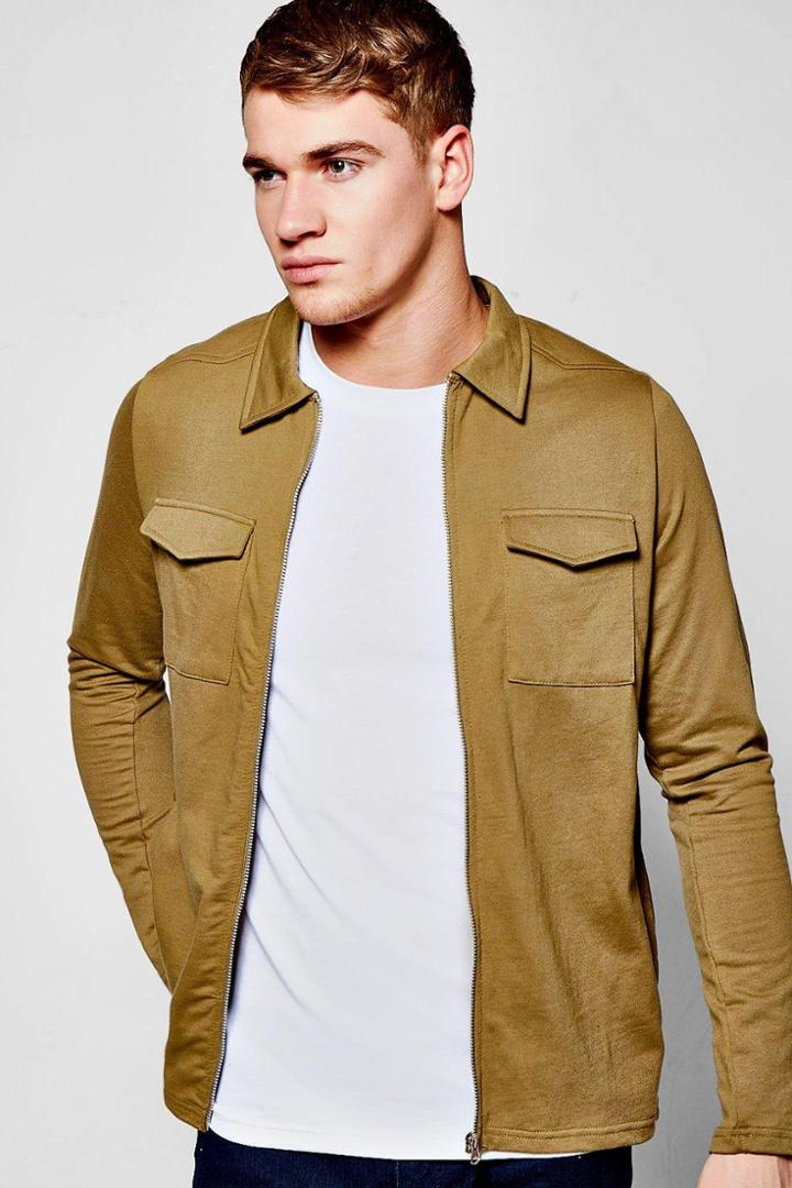Boohoo Jersey Utility Shacket Khaki