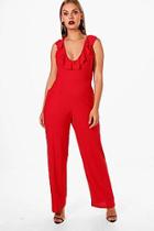 Boohoo Plus Lizzie Crepe Ruffle Front Jumpsuit