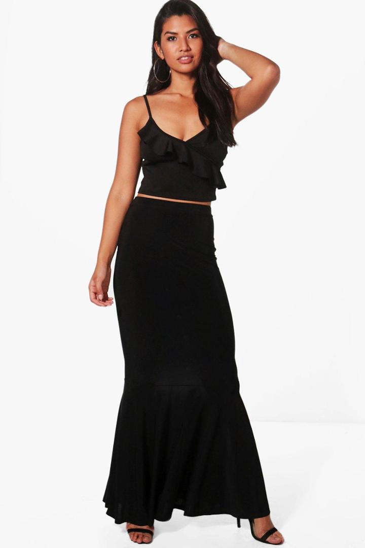 Boohoo Nadia Drop Hem Slinky Maxi Skirt Black