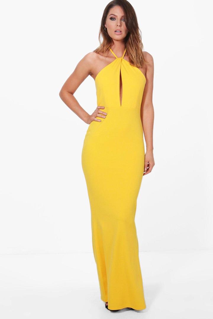Boohoo Willow Plunge Halterneck Maxi Dress Yellow