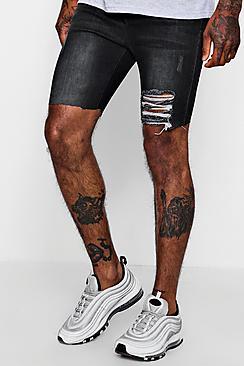 Boohoo Spray On Charcoal Denim Shorts