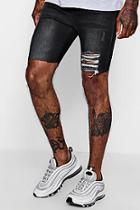 Boohoo Spray On Charcoal Denim Shorts