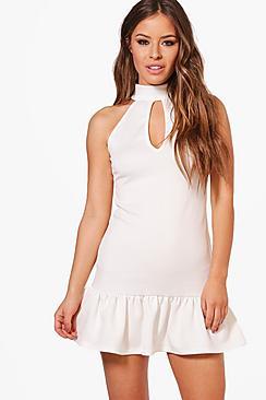 Boohoo Petite Lily Choker Detail Frill Hem Dress