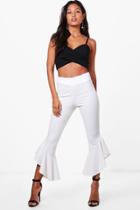 Boohoo Hannah Ruffle Ankle Slim Fit Trousers Ivory