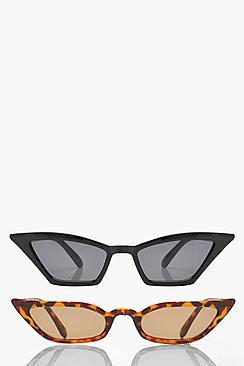 Boohoo Julia 2 Pack Skinny Winged Cat Eye Sunglasses