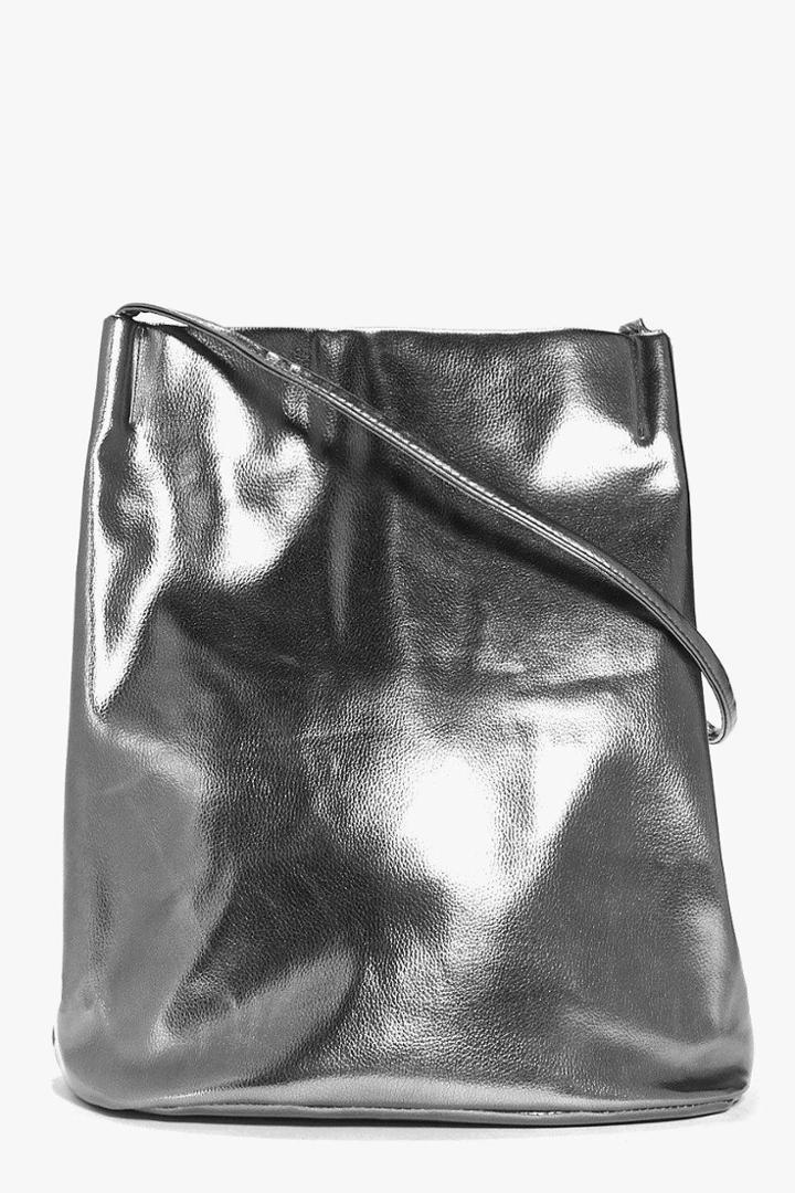Boohoo Lois Metallic Origami Top Duffle Bag Pewter