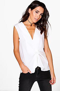 Boohoo Hazel Crepe Knot Top
